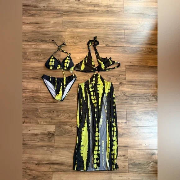 3 Piece NWOT Tropical Vacation Bikini Resort Wear set or Festival wear Y2K MED - Picture 2 of 10